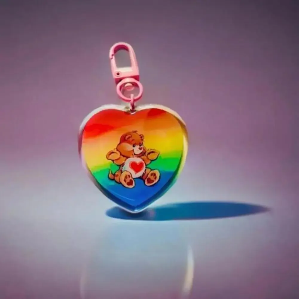 Care Bears Bag Charm Tenderheart, Rainbow Heart Dual Side Keychain Key Holder